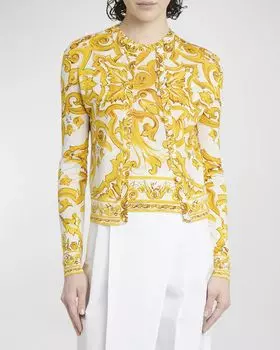 Свитер на пуговицах с парчовым принтом и пуговицами спереди Dolce&Gabbana, цвет White