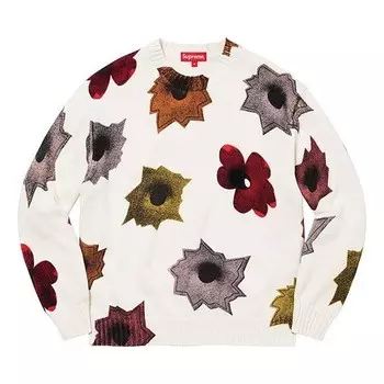 Свитер nate lowman sweater 'white grey red' Supreme, белый