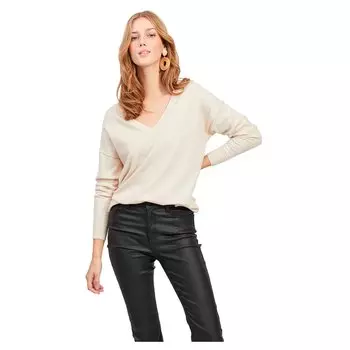 Свитер Object Thess Long Sleeve V Neck, бежевый