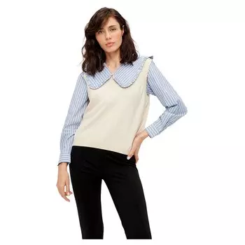 Свитер Object Thess Sleeveless Knit Rib V Neck, бежевый