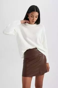 Свитер обычного кроя с круглым вырезом DeFacto, экрю