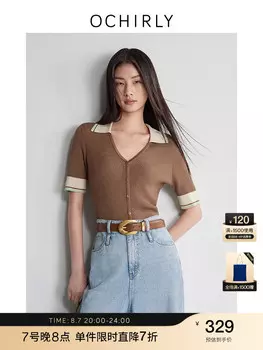 Свитер Ochirly Tencel с короткими рукавами и воротником, черный