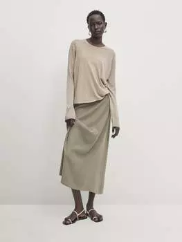 Свитер однотонной вязки с круглым вырезом Massimo Dutti, коричневый