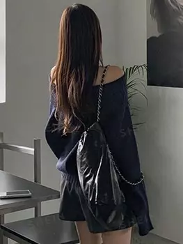 Свитер, однотонный, с открытыми плечами Dazy, темно-синий