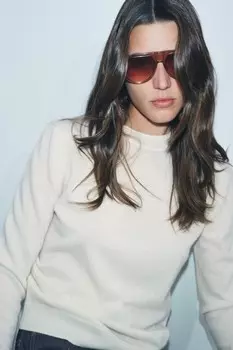 Свитер однотяжной вязки из 100% кашемира ZARA, экрю