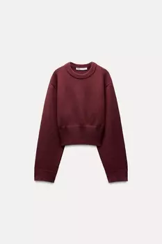 Свитер однотяжной вязки с широкими рукавами ZARA, бордовый