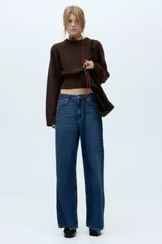 Свитер однотяжной вязки с широкими рукавами ZARA, коричневый