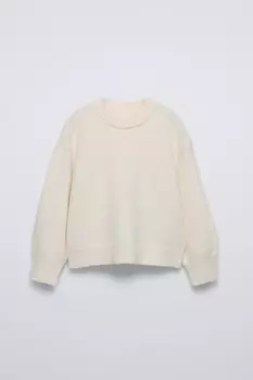 Свитер однотяжной вязки ZARA, экрю