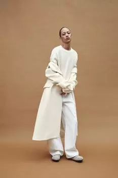 Свитер однотяжной вязки ZARA, экрю