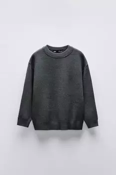 Свитер однотяжной вязки ZARA, антрацитово-серый