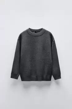 Свитер однотяжной вязки ZARA, антрацитово-серый