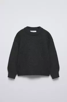 Свитер однотяжной вязки ZARA, антрацитово-серый