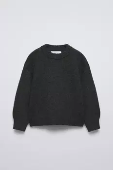 Свитер однотяжной вязки ZARA, антрацитово-серый