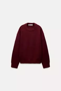 Свитер однотяжной вязки ZARA, бордовый