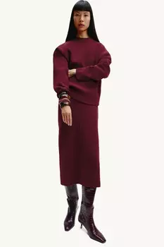 Свитер однотяжной вязки ZARA, бордовый