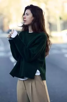 Свитер однотяжной вязки ZARA, бутылочно-зеленый