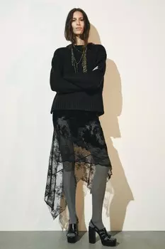 Свитер однотяжной вязки ZARA, черный
