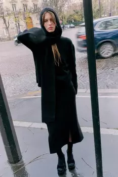 Свитер однотяжной вязки ZARA, черный