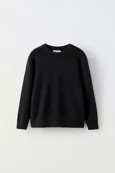 Свитер однотяжной вязки ZARA, черный
