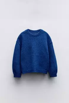 Свитер однотяжной вязки ZARA, голубоватый