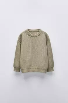 Свитер однотяжной вязки ZARA, хаки