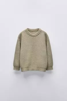Свитер однотяжной вязки ZARA, хаки