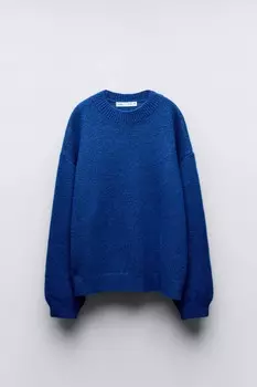 Свитер однотяжной вязки ZARA, неоновый синий