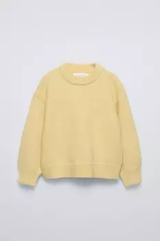 Свитер однотяжной вязки ZARA, пастельно-желтый