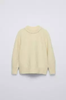 Свитер однотяжной вязки ZARA, пастельно-желтый