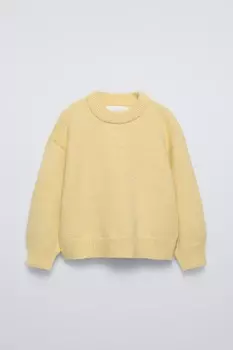 Свитер однотяжной вязки ZARA, пастельно-желтый
