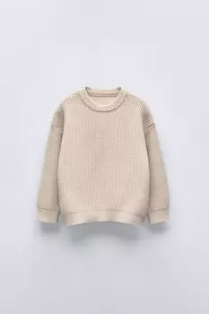 Свитер однотяжной вязки ZARA, песочный