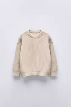 Свитер однотяжной вязки ZARA, песочный