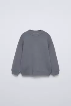 Свитер однотяжной вязки ZARA, синий/серый