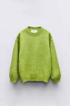 Свитер однотяжной вязки ZARA, светло-зеленый