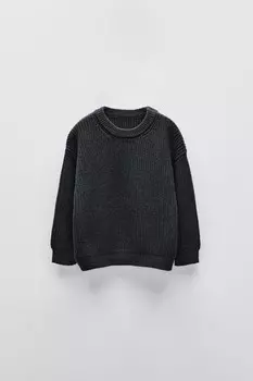 Свитер однотяжной вязки ZARA, темно-серый