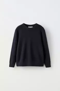 Свитер однотяжной вязки ZARA, темно-синий
