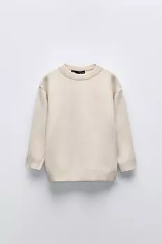 Свитер однотяжной вязки ZARA, устрично-белый