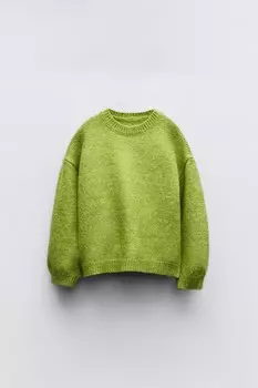 Свитер однотяжной вязки ZARA, зеленый