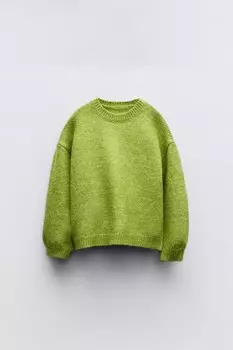 Свитер однотяжной вязки ZARA, зеленый