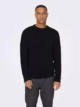 Свитер ONLY & SONS с круглым вырезом "ONSKALLE REG 12 STRUC CREW KNIT NOOS", черный