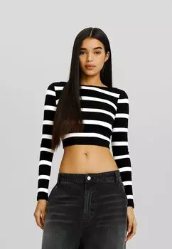 Свитер Open Back Long Sleeve Bershka, черный