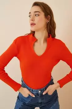Свитер - Оранжевый - Приталенный крой Happiness stanbul, оранжевый