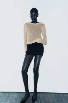 Свитер открытой вязки из смесовой шерсти ZARA, бежевый