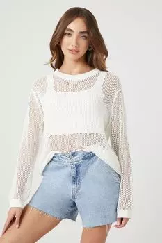 Свитер открытой вязки крючком Forever 21, кремовый