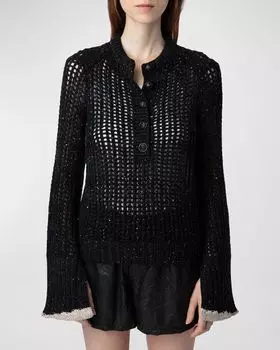 Свитер открытой вязки с эффектом металлик Halty Zadig & Voltaire, цвет Noir