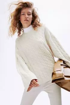 Свитер оверсайз фактурной вязки H&amp;M, светло-бежевый меланж