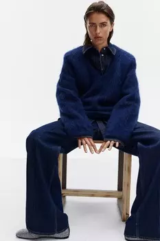 Свитер оверсайз из микса мохера H&M, синий