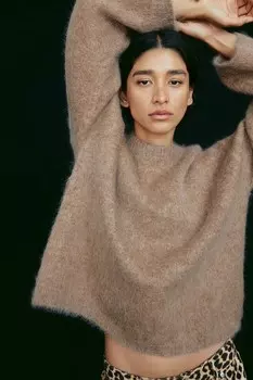 Свитер оверсайз из микса мохера H&M, бежевый