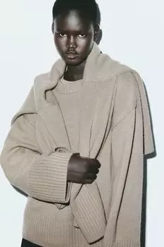 Свитер оверсайз из смеси кашемира H&M, бежевый