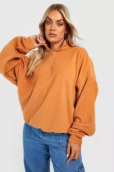 Свитер оверсайз на половинной молнии plus borg Boohoo, карамельный